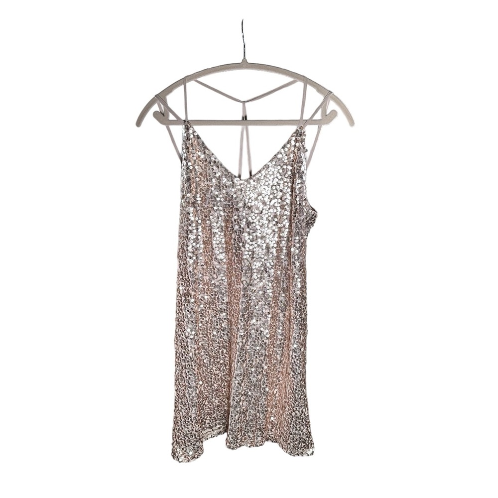 Champagne Sequined Spaghetti Halter Strapped Dress SZ M Xhilaration